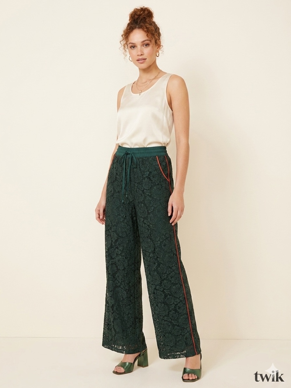 Twik High Rise Lace Wide-Leg Pants